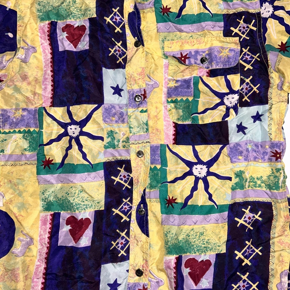 Vintage Celestial Patchwork Silk Button Up Top - image 3